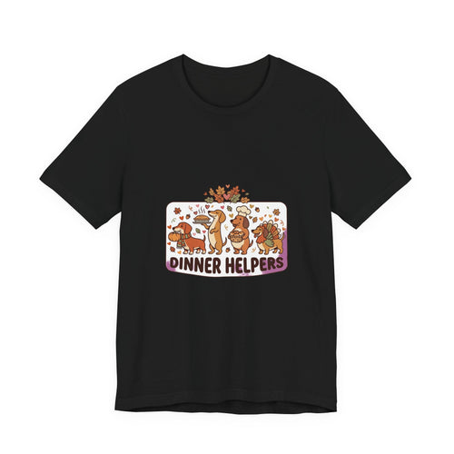 Dinner Helpers Thanksgiving T-Shirt | Cute Turkey, Pumpkins & Fall Foliage