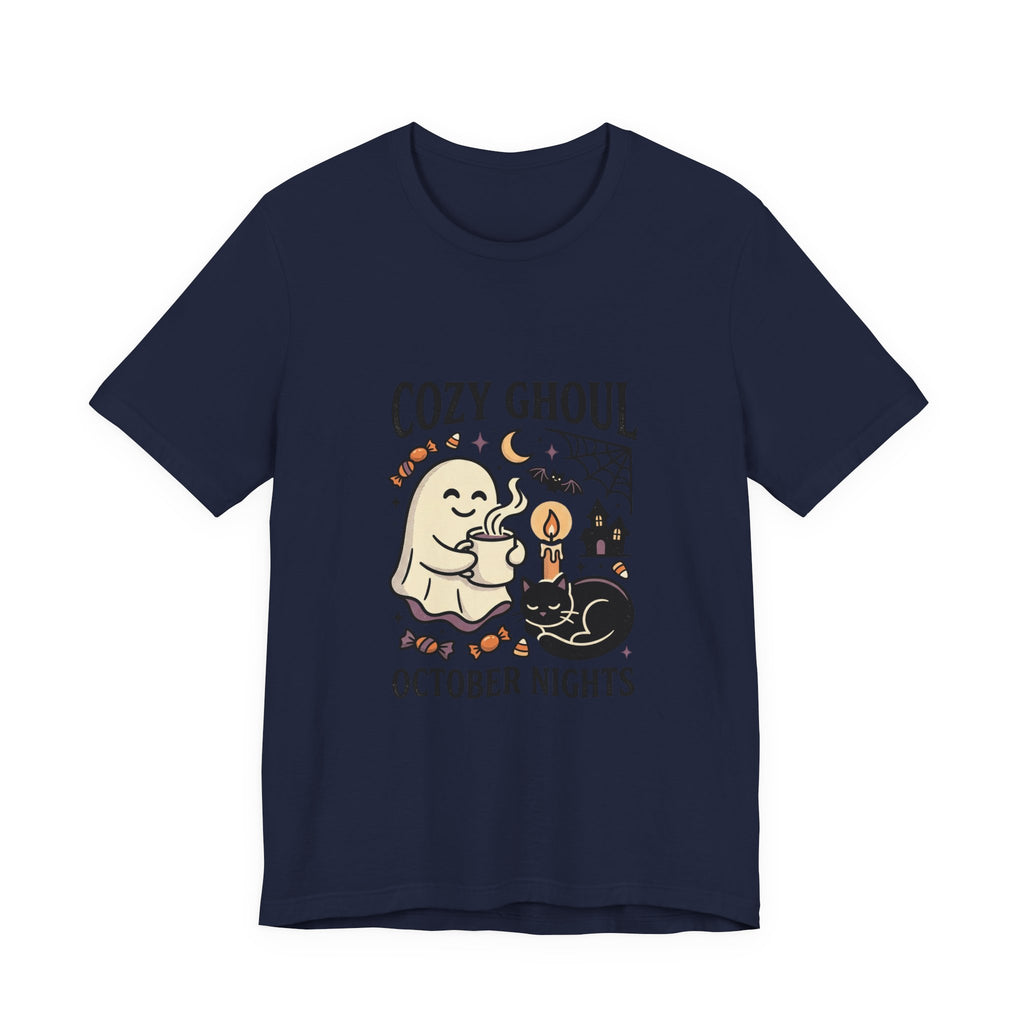 Cozy Ghoul October Nights Tee | Halloween Cute Ghost Cat