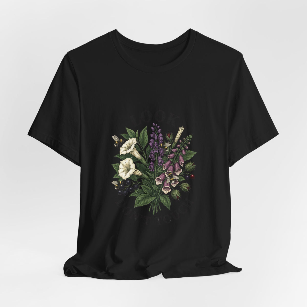 Look Don't Touch floral bouquet Tee, Gothic botanicals, vintage botanical illustration