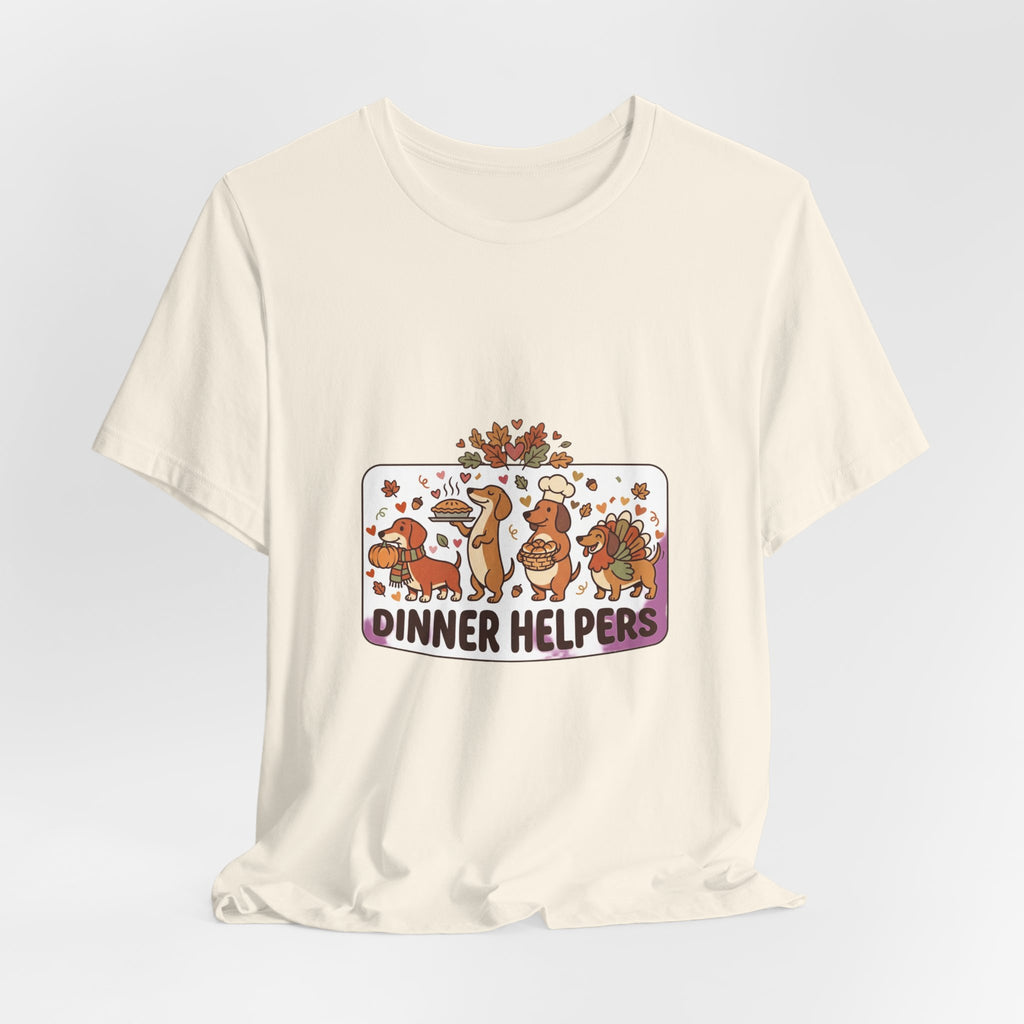 Dinner Helpers Thanksgiving T-Shirt | Cute Turkey, Pumpkins & Fall Foliage