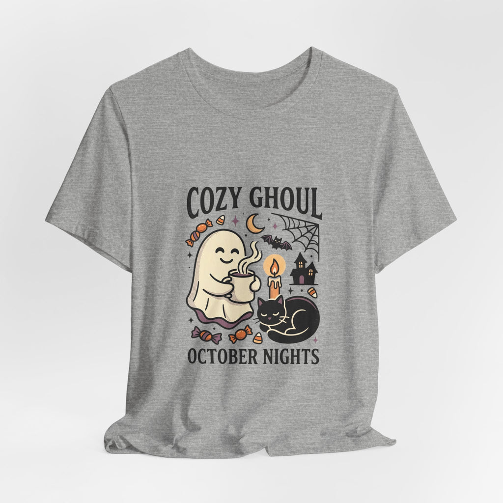 Cozy Ghoul October Nights Tee | Halloween Cute Ghost Cat