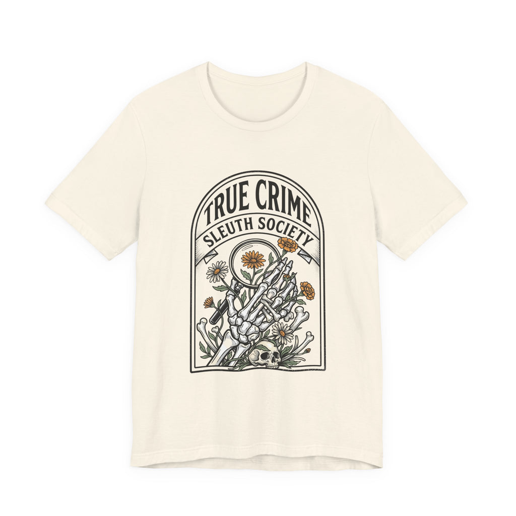 True Crime Sleuth Society Tee | Detective Badge Floral Illustration