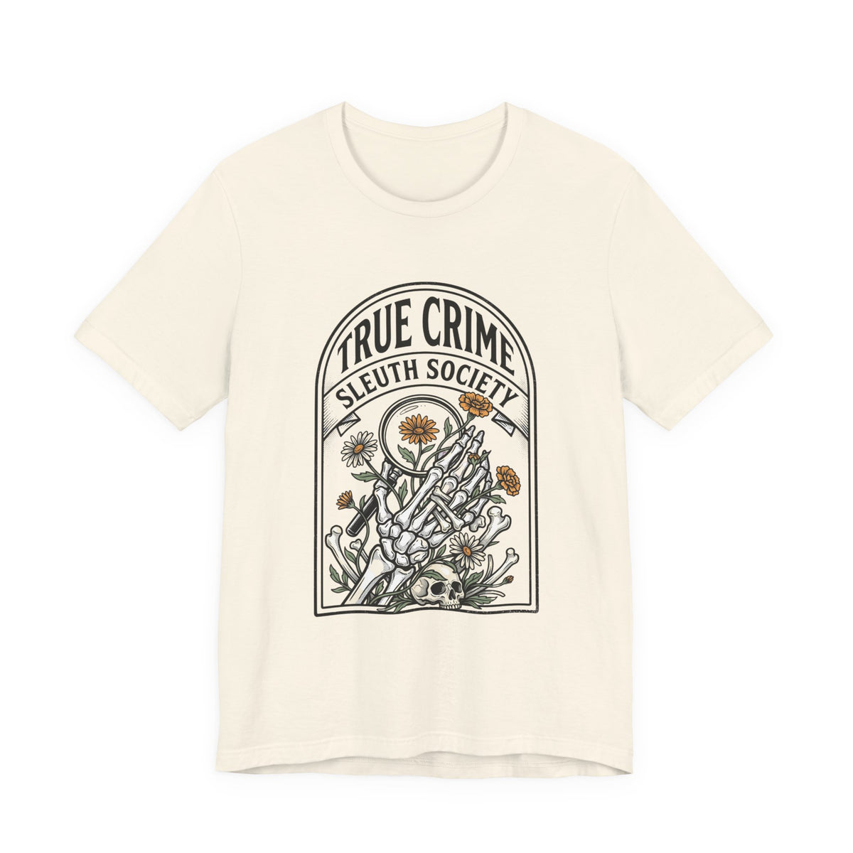 True Crime Sleuth Society Tee | Detective Badge Floral Illustration