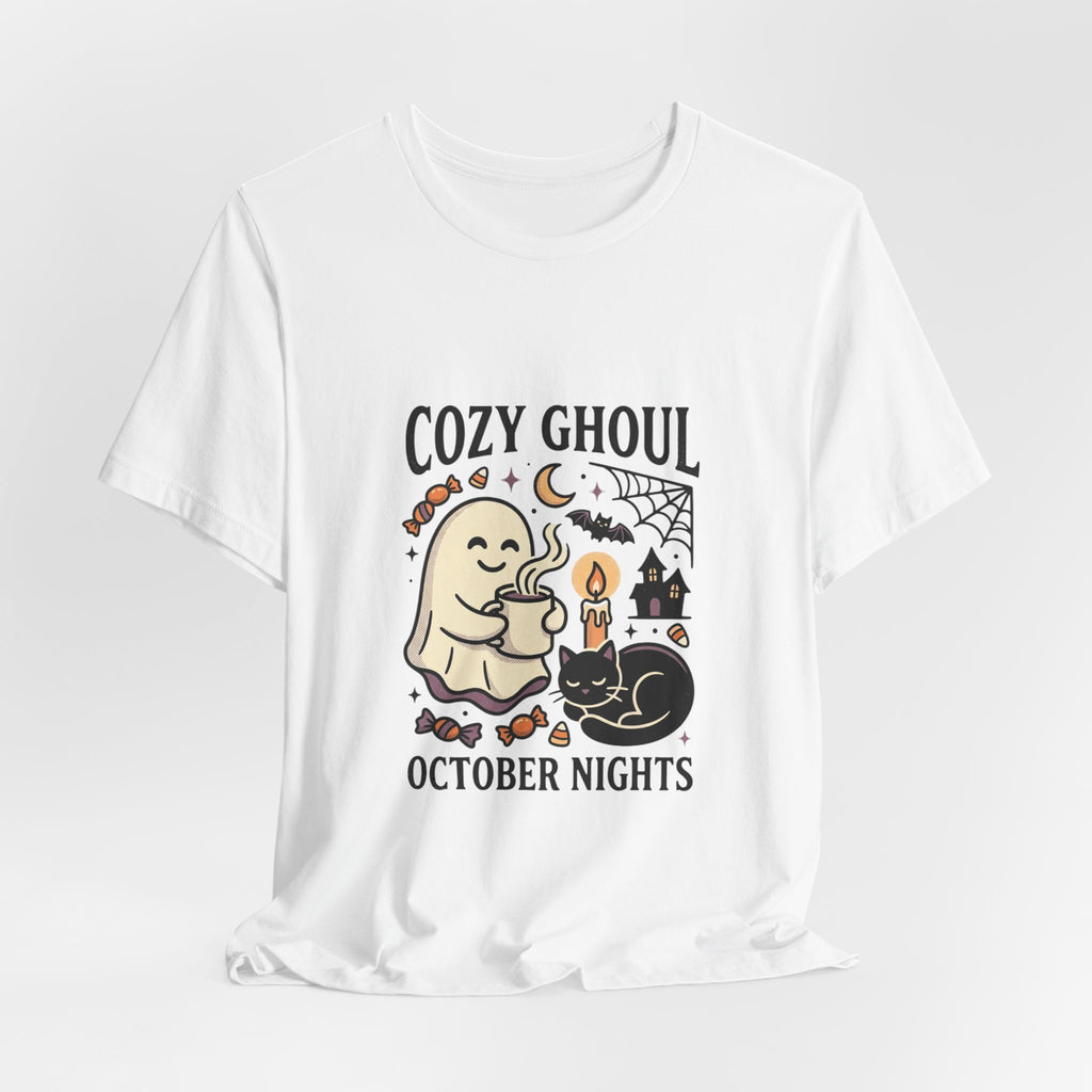 Cozy Ghoul October Nights Tee | Halloween Cute Ghost Cat