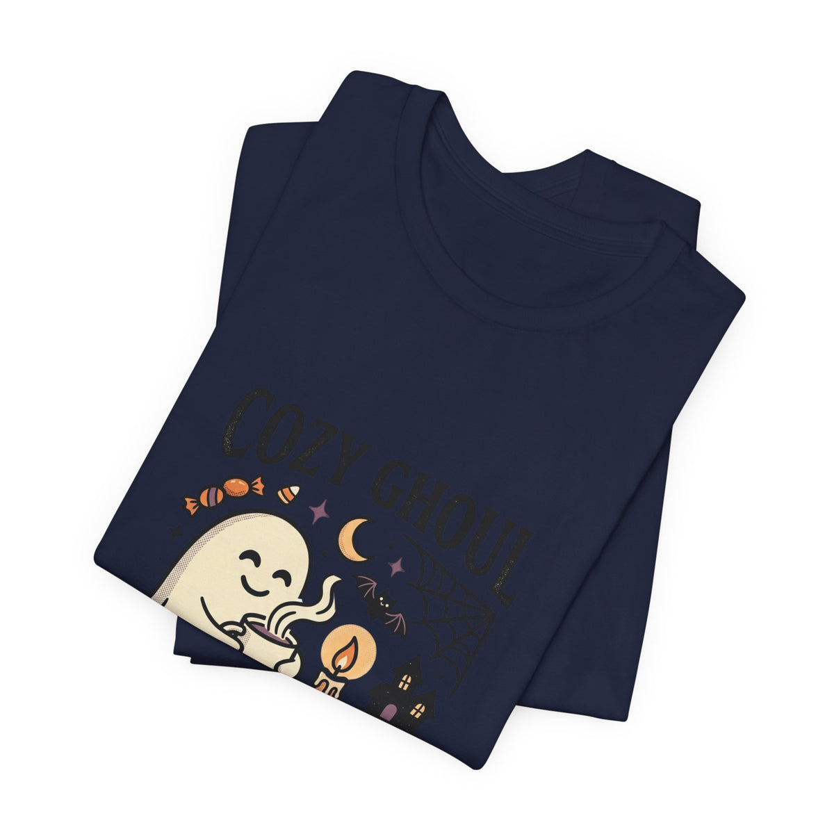 Cozy Ghoul October Nights Tee | Halloween Cute Ghost Cat