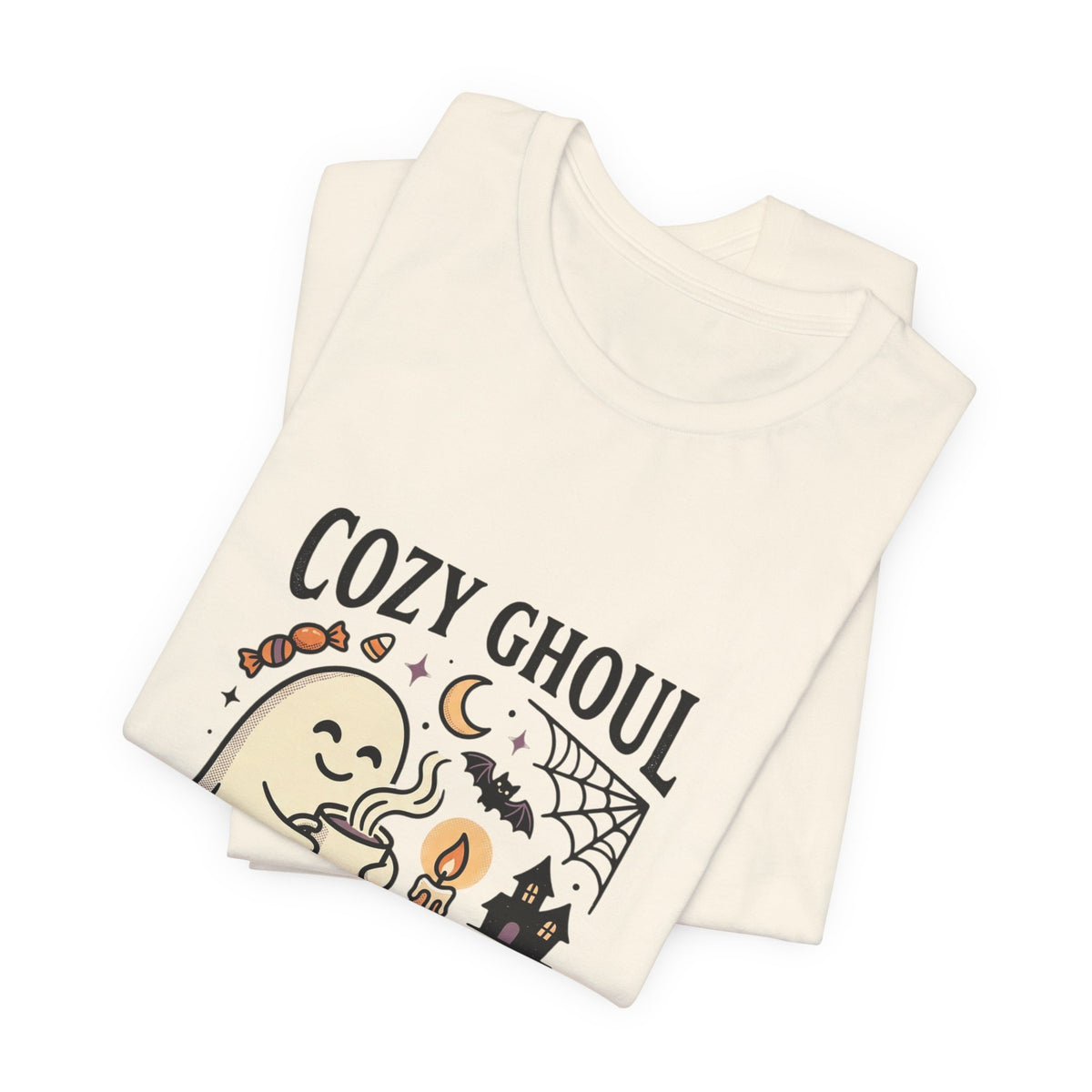 Cozy Ghoul October Nights Tee | Halloween Cute Ghost Cat