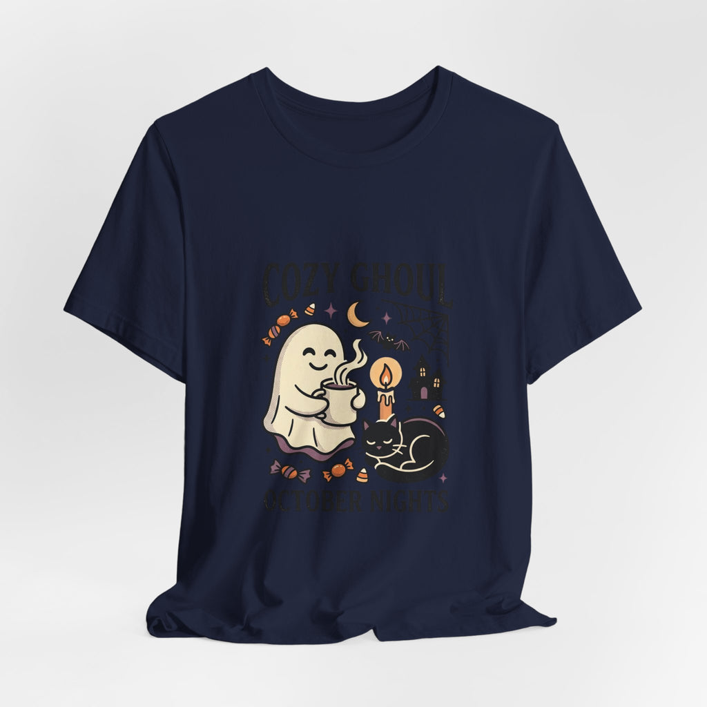 Cozy Ghoul October Nights Tee | Halloween Cute Ghost Cat