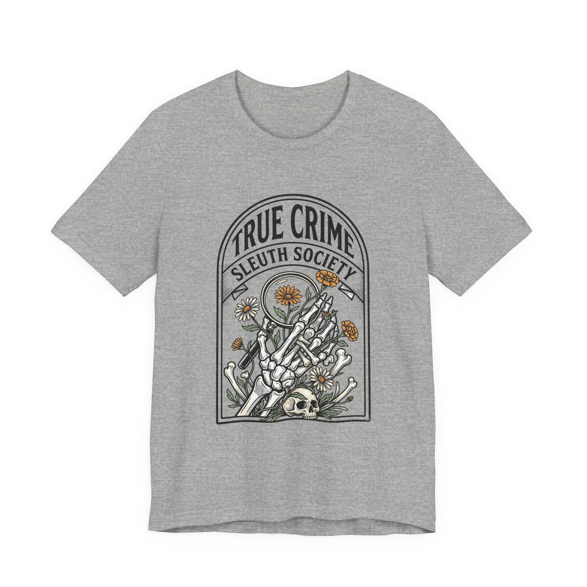 True Crime Sleuth Society Tee | Detective Badge Floral Illustration