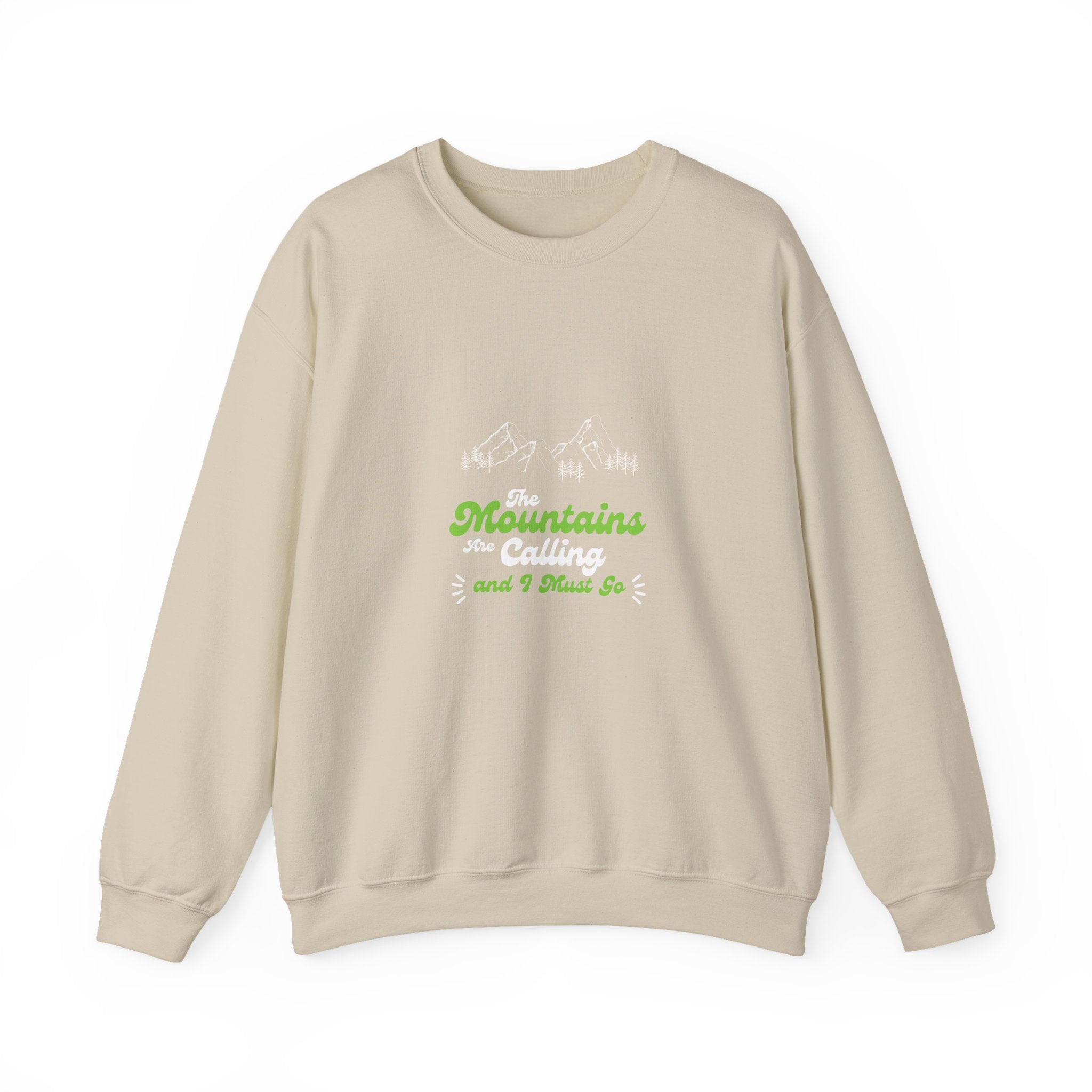 Sweatshirt — "Mountains and I Want To" Minimal Outdoor Crewneck