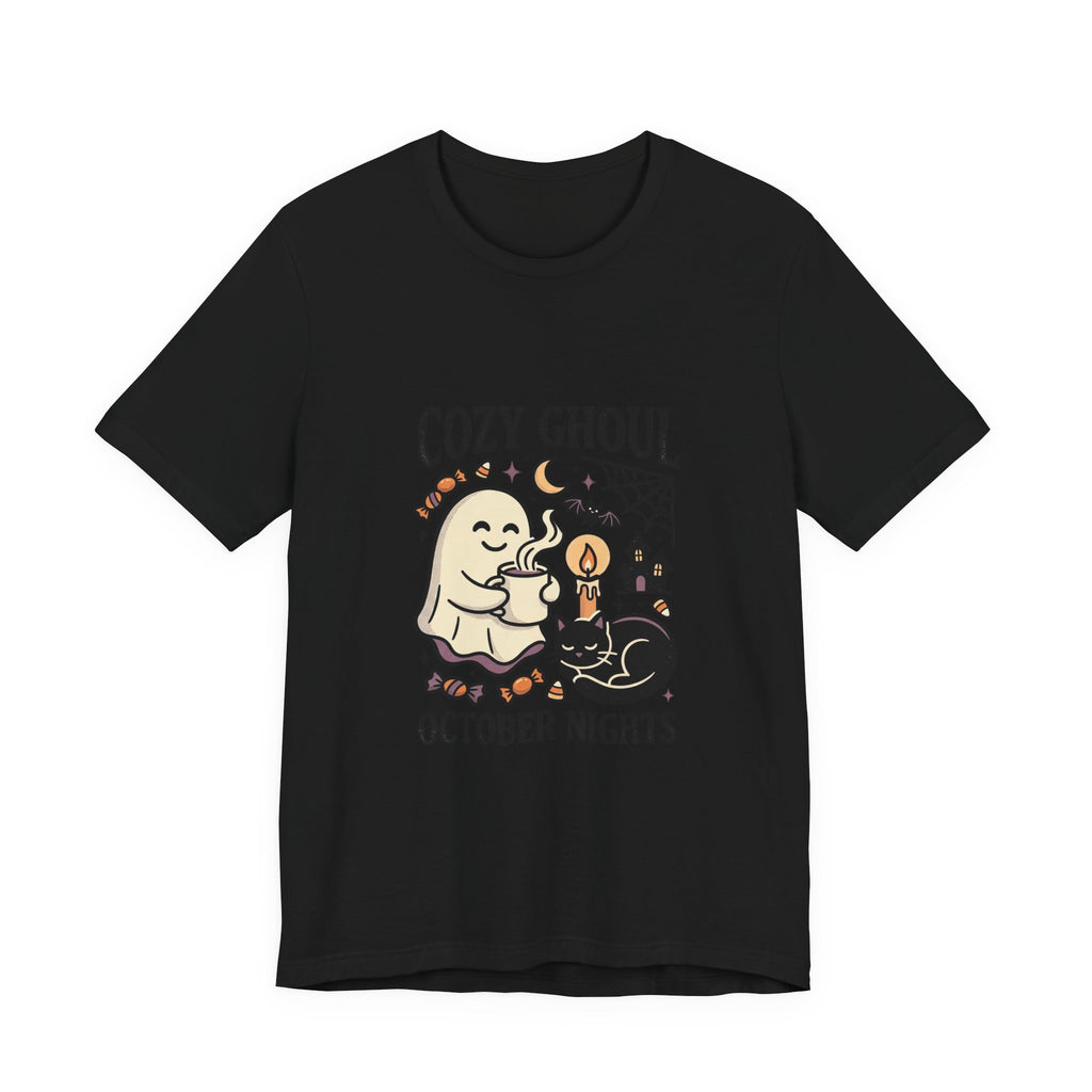 Cozy Ghoul October Nights Tee | Halloween Cute Ghost Cat