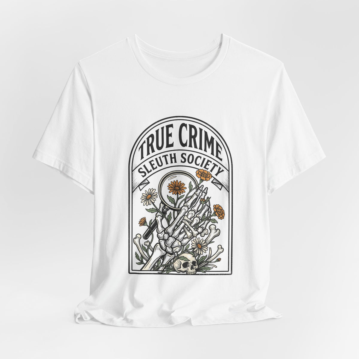 True Crime Sleuth Society Tee | Detective Badge Floral Illustration