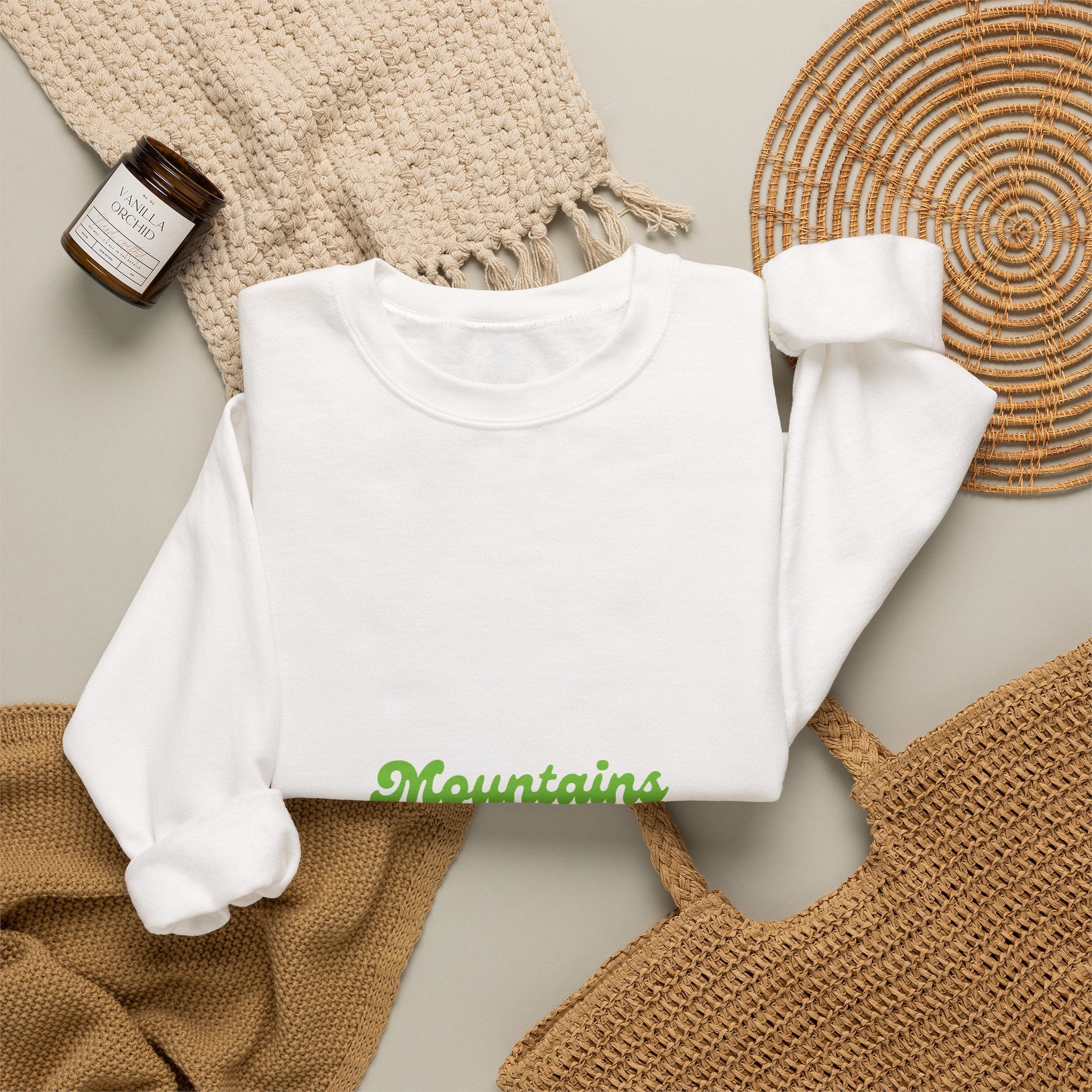 Sweatshirt — "Mountains and I Want To" Minimal Outdoor Crewneck