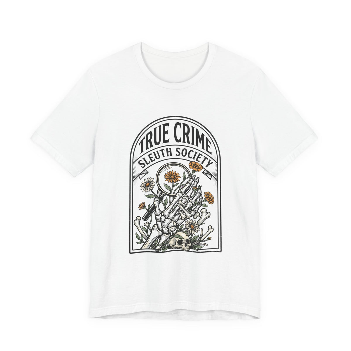 True Crime Sleuth Society Tee | Detective Badge Floral Illustration