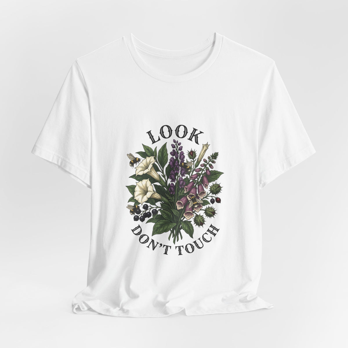 Look Don't Touch floral bouquet Tee, Gothic botanicals, vintage botanical illustration
