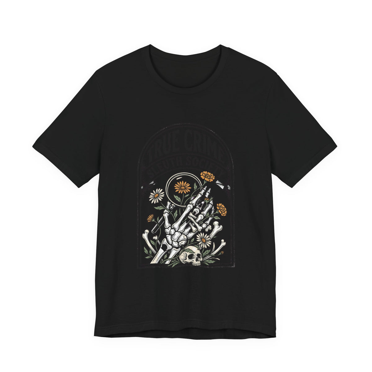 True Crime Sleuth Society Tee | Detective Badge Floral Illustration
