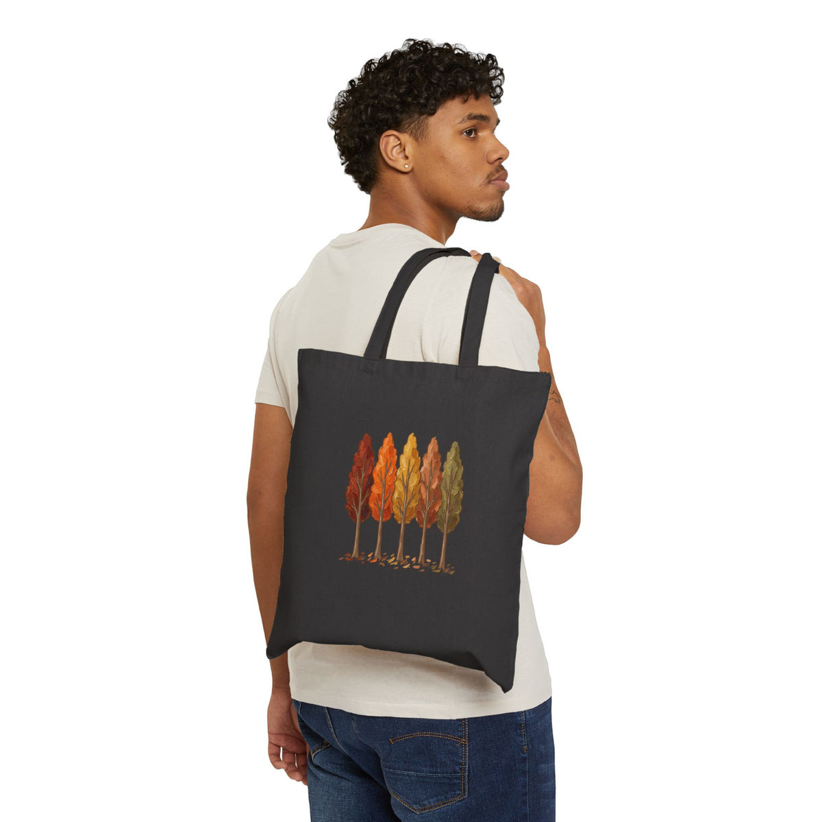 Autumn Leaf Row Tote | Thanksgiving Fall Leaves Canvas Tote