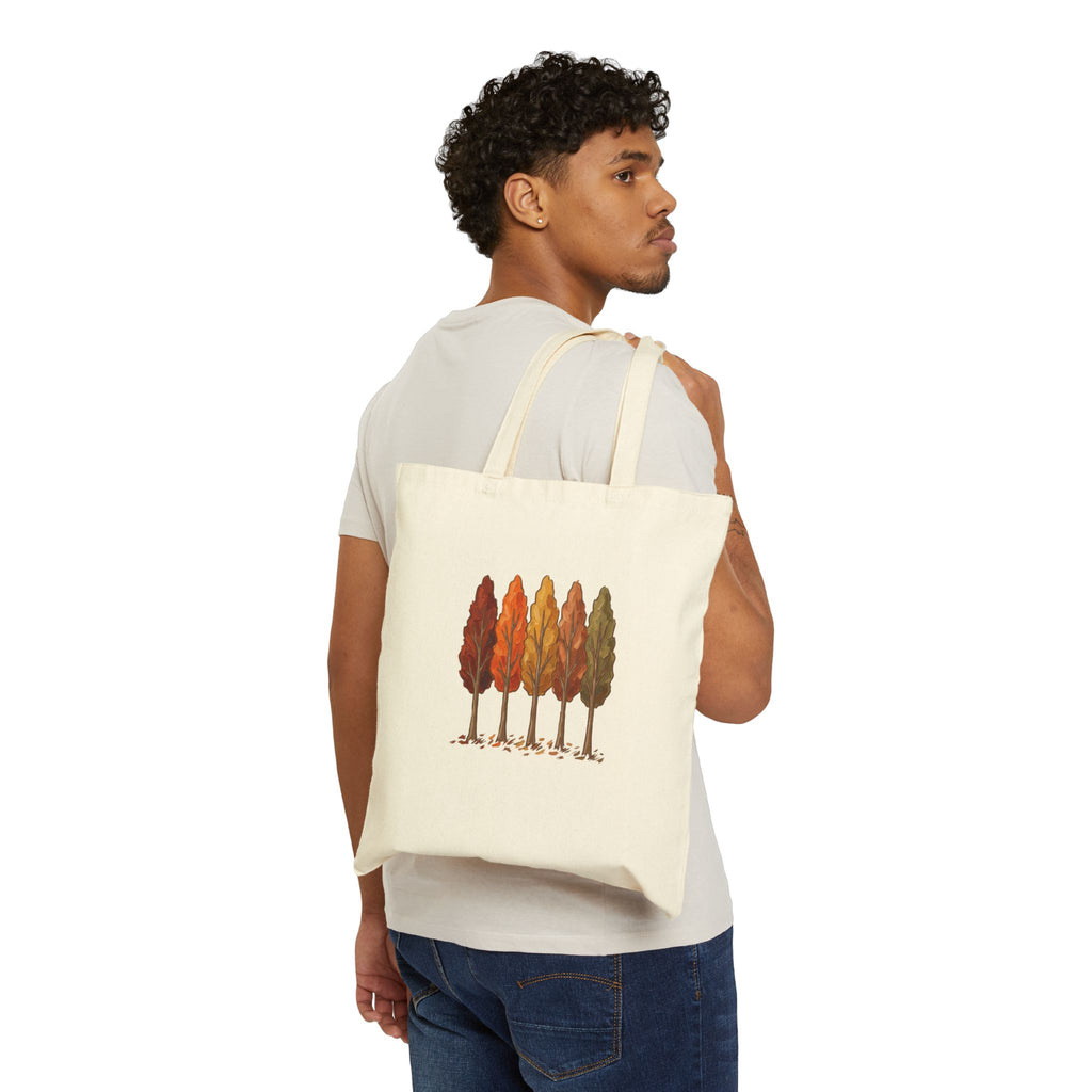 Autumn Leaf Row Tote | Thanksgiving Fall Leaves Canvas Tote