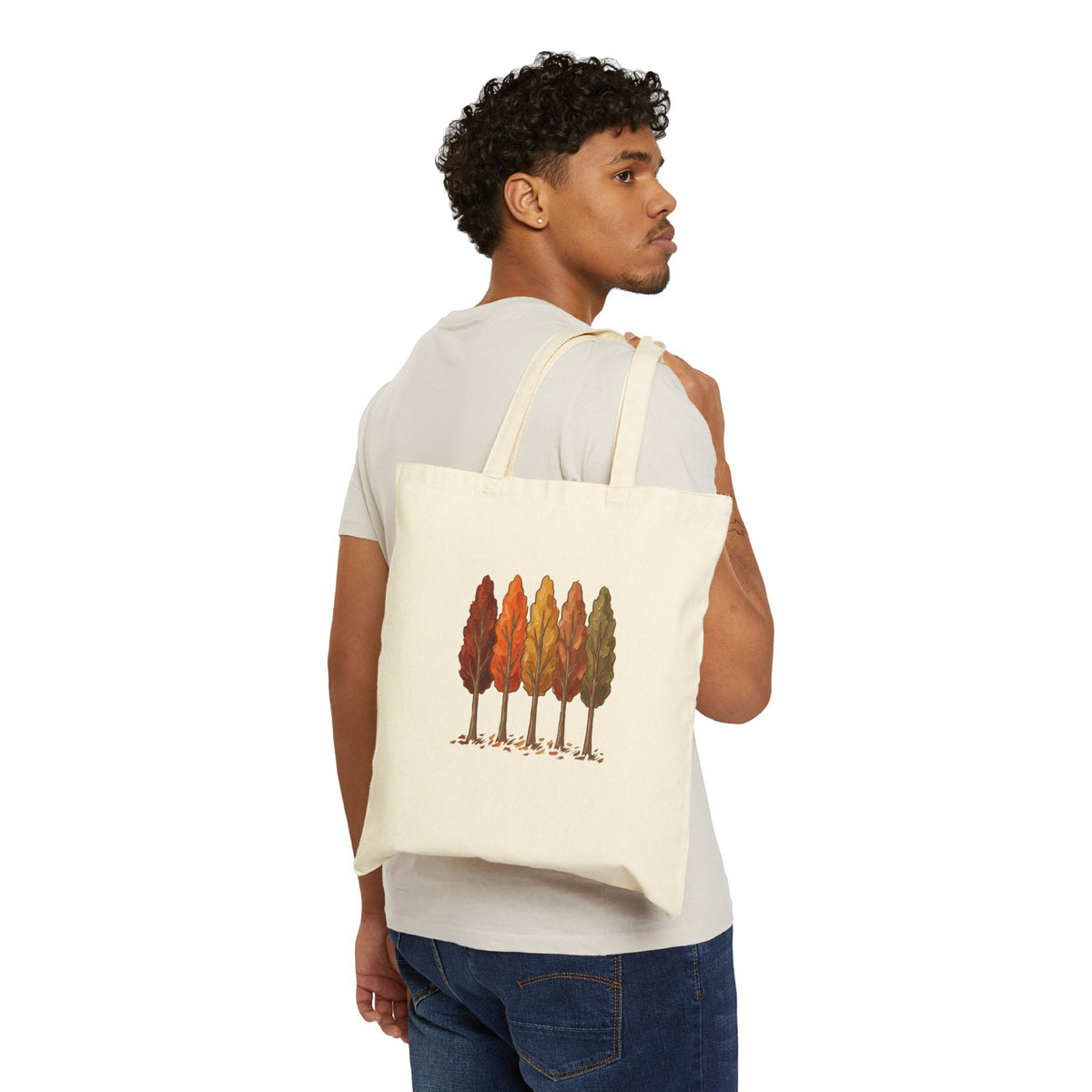 Autumn Leaf Row Tote | Thanksgiving Fall Leaves Canvas Tote