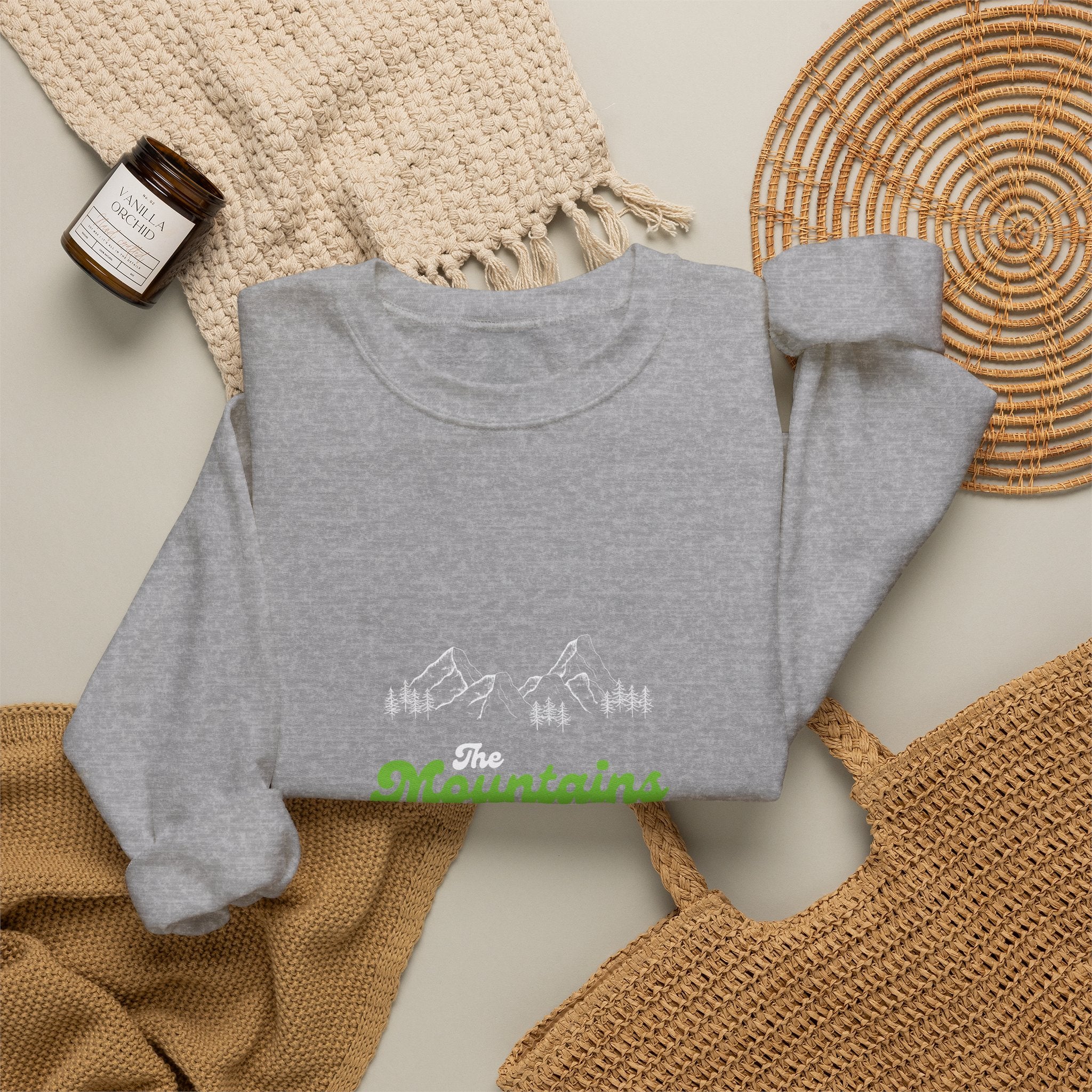 Sweatshirt — "Mountains and I Want To" Minimal Outdoor Crewneck