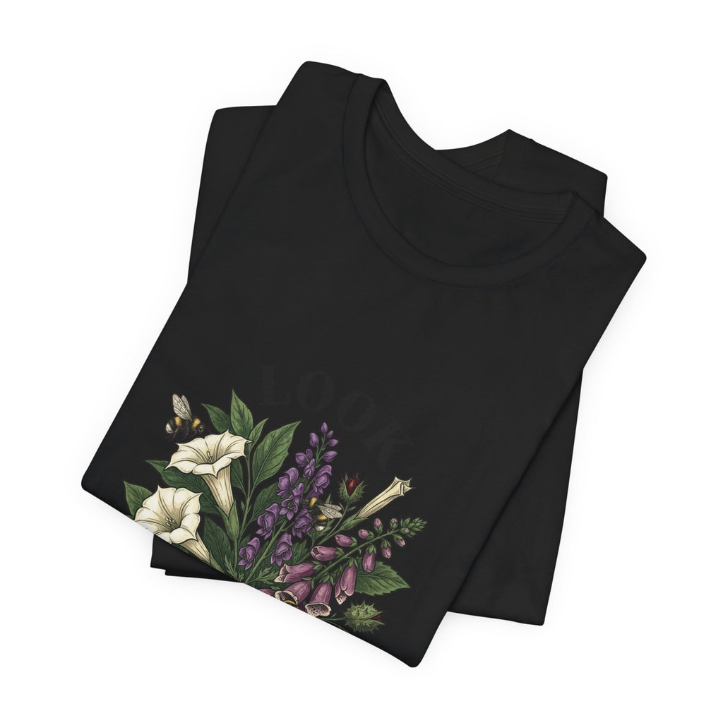 Look Don't Touch floral bouquet Tee, Gothic botanicals, vintage botanical illustration