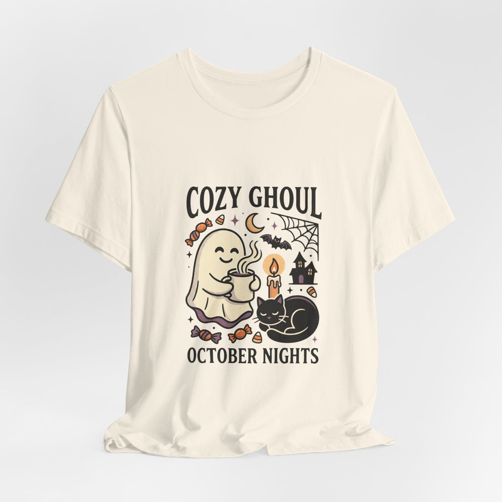 Cozy Ghoul October Nights Tee | Halloween Cute Ghost Cat
