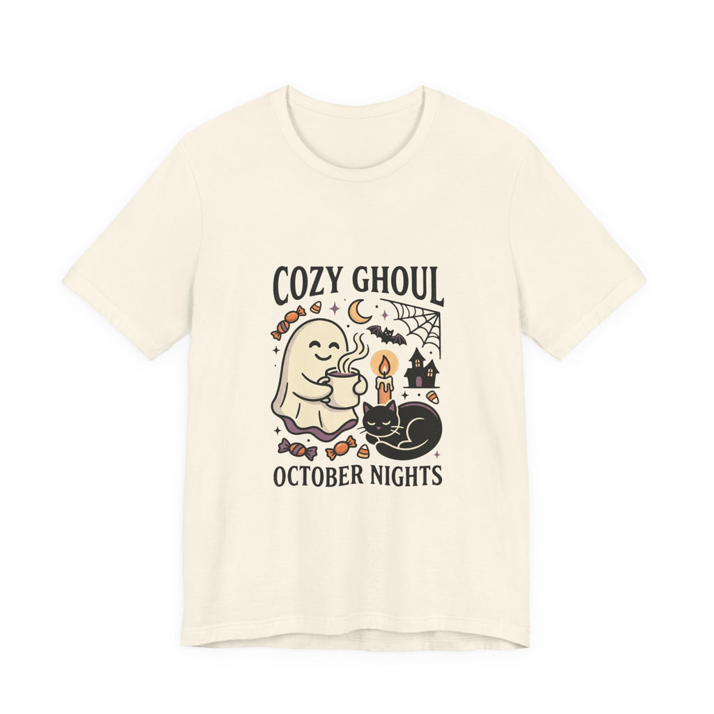 Cozy Ghoul October Nights Tee | Halloween Cute Ghost Cat