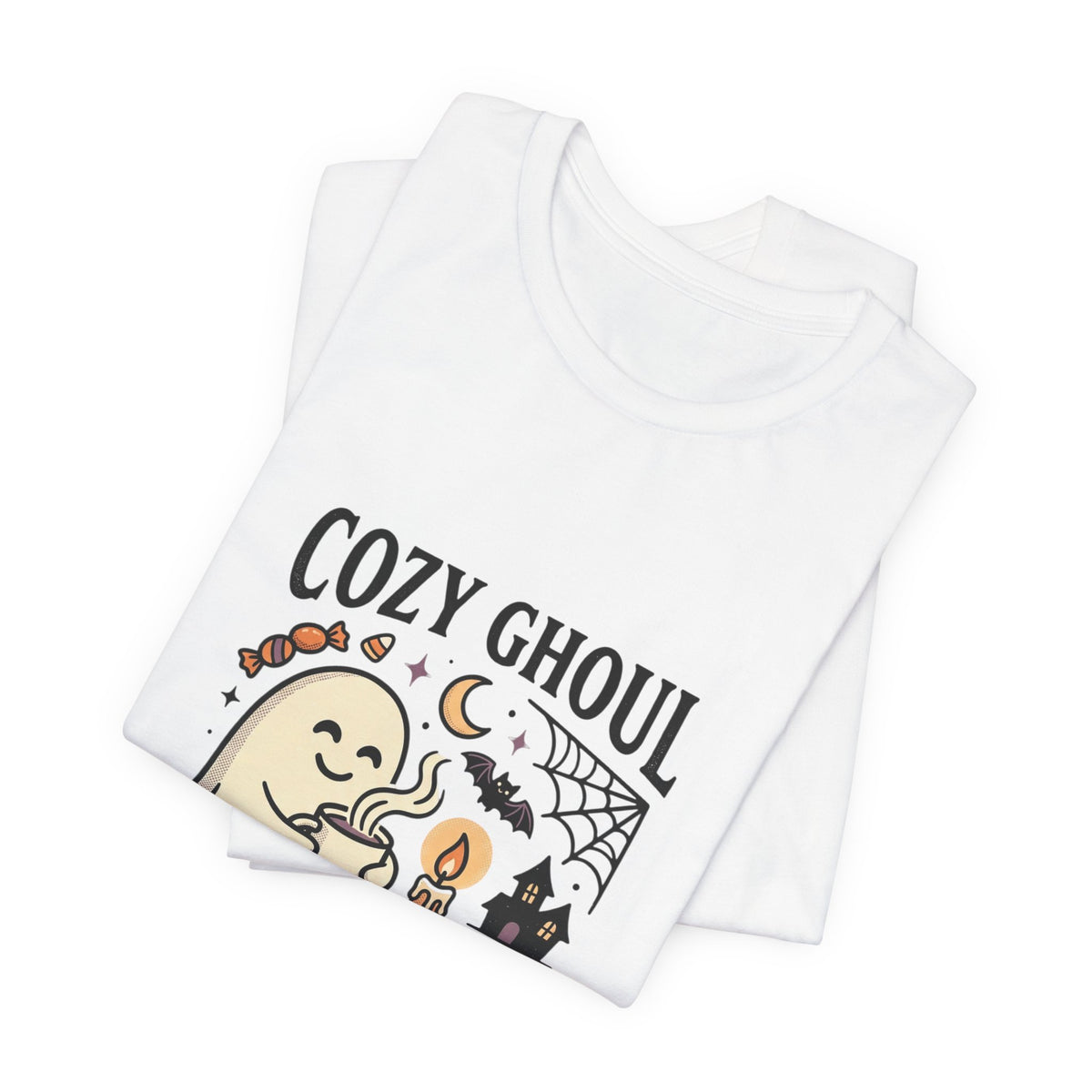Cozy Ghoul October Nights Tee | Halloween Cute Ghost Cat